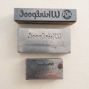 VTG Whirlpool Letterpress Printing Blocks 3pc Silver RCA Foundation Metal Wood